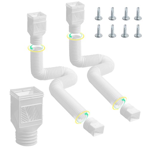 VEVOR Rain Gutter Downspout Extensions, 2-Pack Flexible Downspout Extender, Down Spout Drain Extension Extendable from 22" to 63", Gutter Extensions with Adapters, for Rainwater Drainage, White