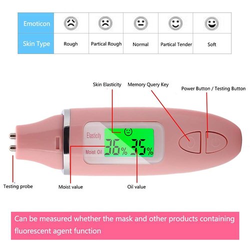 Facial Moisture Tester, Skin Hydration Tester Digital Skin Analyzer Hydration Monitor Water Oil Sensor Detector LCD Display Meter Face Care Device for Traveling Home Beauty Salon Gift Girls Women