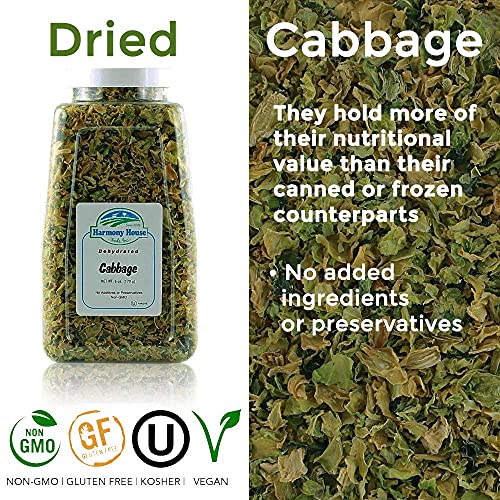 6 Ounce Dehydrated Cabbage Flakes - Air Dried Vegetables for Soup & Cooking, Perfect for Camping & Survival