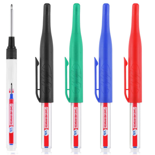 Heclia Long Nib Marker 4 PCS Long Head Deep Hole Marker Pens Multi Purpose Deep Reach Markers Waterproof Construction Long-Nose Markers Quick Dry Carpenter Pen for Bathroom Woodworking Marking Tool