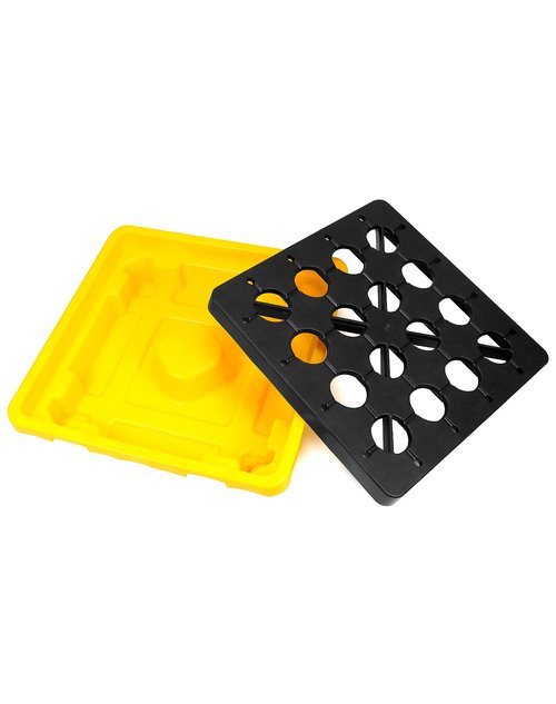 QWORK 1 Drum Modular Platform, 26 x 26 x 5.9 inches Drum Spill Containment Pallet, 2,000 lbs. Load Capacity Containment Tray Spill Containment Platform, Polyethylene Spill Pallet, Yellow