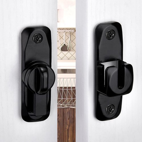 INIRET Barn Door Latches,90/180 Degree Gate Lock,Zinc Alloy Right Angle Door Lock Latch,Flip Gate Latches Hardware,Door Security Sliding Door Latch Lock fo Cabinets,Bathroom,Barn Door (Black_1 Pack)