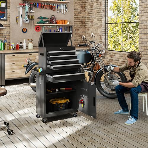 HOWSVN 5-Drawer Rolling Tool Chest with Removable Cabinet, Lockable Wheels & 2-Stage Locking Bar