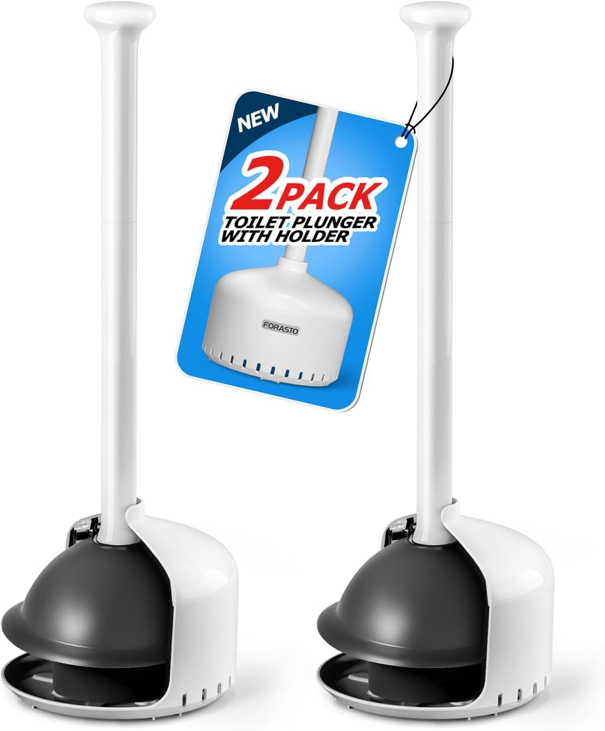 FORASTO 2Pack Toilet Plunger with Holder,Plungers for Bathroom with Holder,Heavy Duty Plunger with Cover,Bathroom Decor，Bathroom Accessories，Toilet Bowl Cleaners,Pearl White