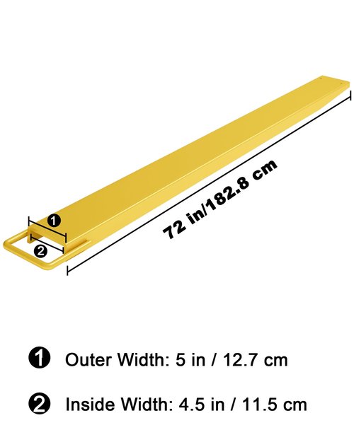 KYBOLT Pallet Fork Extension, [4.5" Width 72" Length] [4600 LBS Max] Heavy Duty Steel Pallet Extensions for Forklift Truck- Yellow