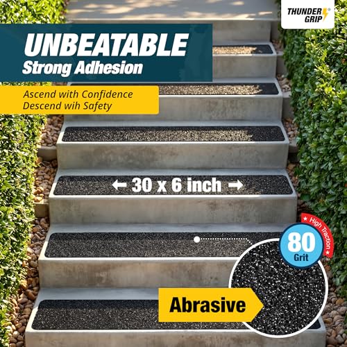 Black Outdoor Non-Slip Stair Treads 30x6 Inches 12-Pack Waterproof Grip Tape