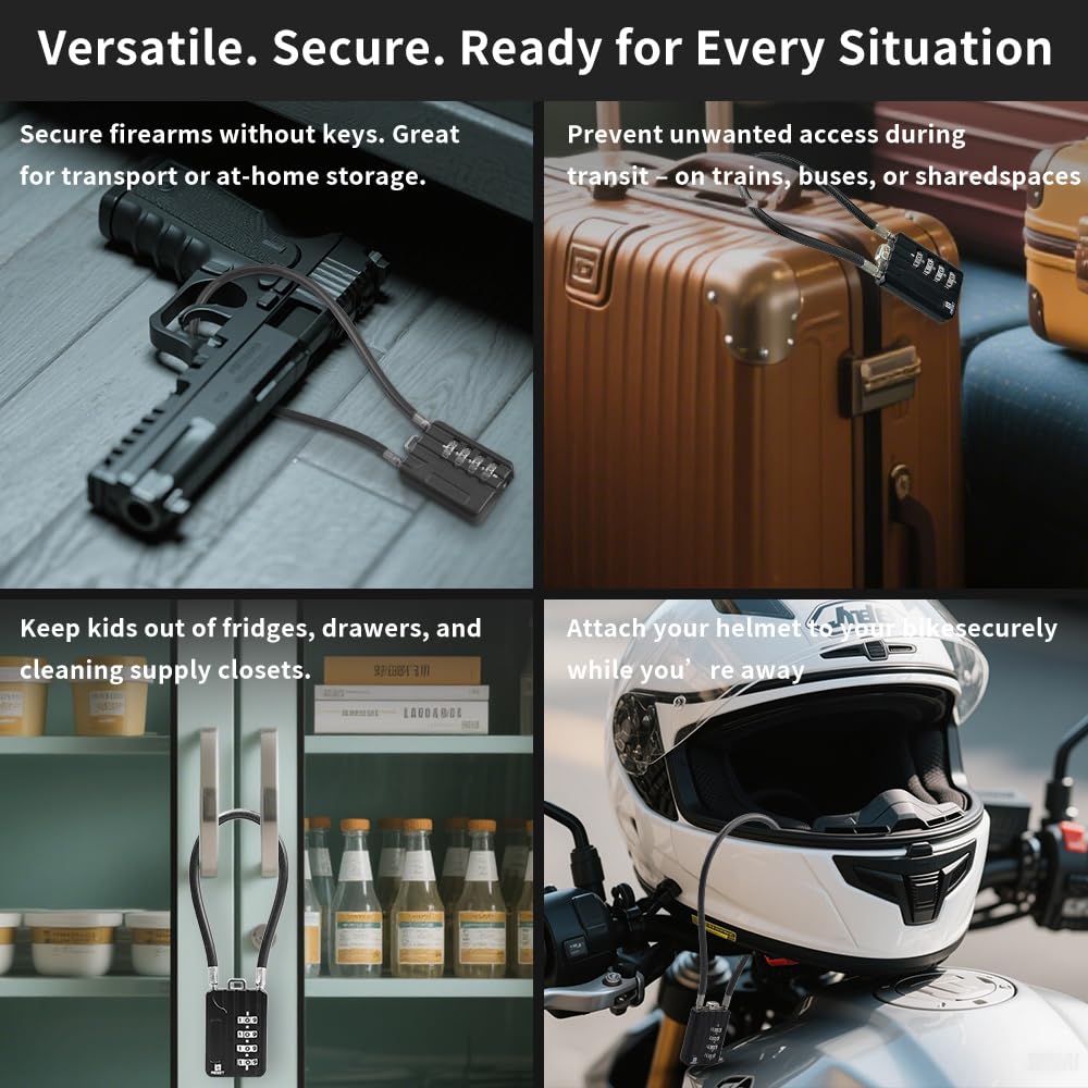 RESET-201 (2 Pack) 4 Digit Combination Padlock with 12 inch (30cm) Steel Cable,Cable Lock for Trash Can, Locker, Gym Locker, Luggage, Suitcase, Gun Case, Trigger,Helmet, 5mm Diameter, Black