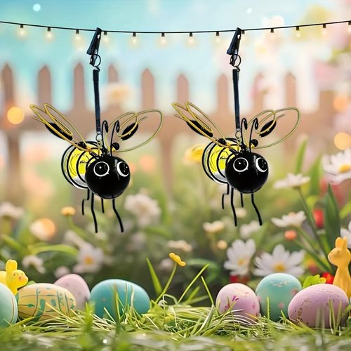Solar Bees Lights Outdoor 2025 New Hanging Solar Garden Bee Outdoor Patio Garden Decor Simulation Bumble Solar Light for Christmas, Yard, Patio, Porch (yellow-2pcs)