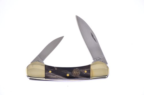 Hen & Rooster Pocket Knife 102BH Little Canoe Buffalo Horn Handle German Stainless Steel Blades Closed 2.875 Inches