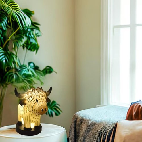Neioaas Cow Table Lamp, Small Animal Night Light, Highland Yak Table Lamp with USB, Portable Bedside Lamp Living Room Bedroom Painted Cow Ornaments, Bedside Lamp Gift for Girl Mom (Highland Yak)