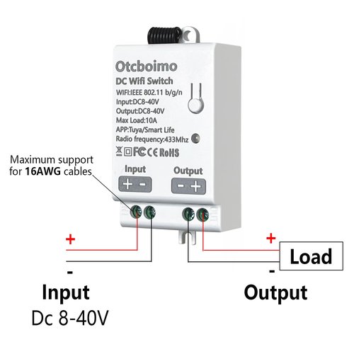 DC12V WiFi Smart Switch, 12V/24V/32V/10A Relay with 328FT Long Range, Remote Control ON/Off Switch for Car,Motor,Lamps,LED Lights,Fans
