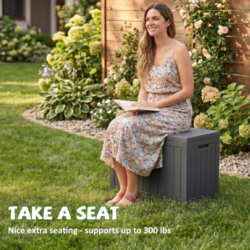 Black DRATO 60 Gallon Waterproof Lockable Outdoor Resin Storage Box