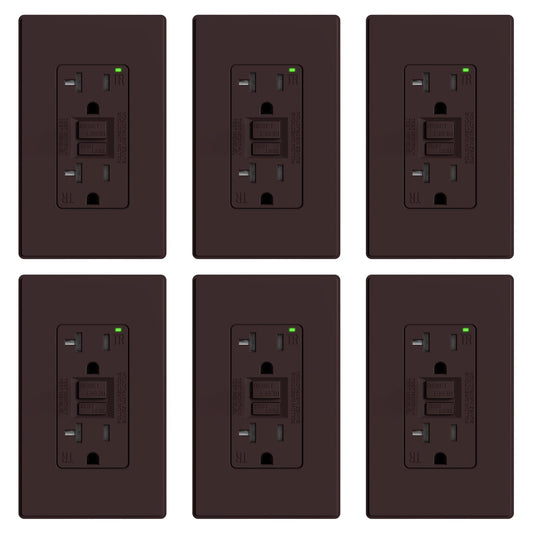 ELEGRP GFCI Outlet 20 Amp, Self-Test GFI Electrical Outlet with Thinner Design, TR Tamper Resistant GFCI Receptacle, Ground Fault Circuit Interrupters with Wall Plate, UL Listed, Brown, 6 Pack
