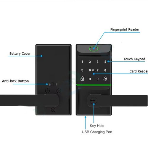 Keyless Smart Door Lock with Biometric Fingerprint, Passcode, IC Card & Key Unlock | Wi-Fi Remote Access via Tuya App | Weatherproof Design, Easy DIY Installation for Ultimate Smart Home Security