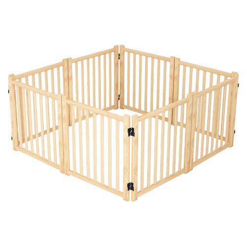 31" Wooden Freestanding Dog Gate - 8-Panel Tall Adjustable Pet Fence, No-Tool Foldable Design for Doorways, Stairs & Hallways - Indoor Safety Barrier for Dogs & Puppies
