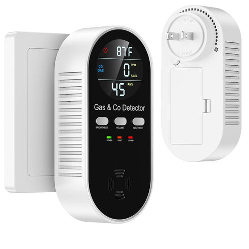 5 in 1 Carbon Monoxide Detectors Plug in with Temperature Humidity Sensor Built-in, CO Level Monitor Alarm with Clear LCD Display Sound & Light Warning for Home/Hotel