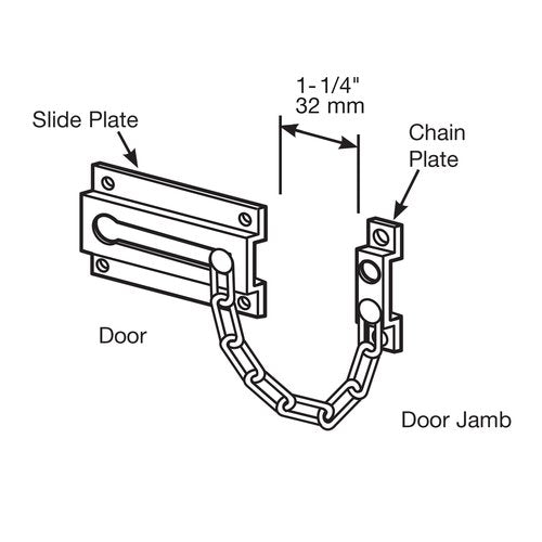 Prime-Line U 9852 Chain Door Guard, Stamped Steel w/Steel Chain, White Painted Finish (Single Pack)