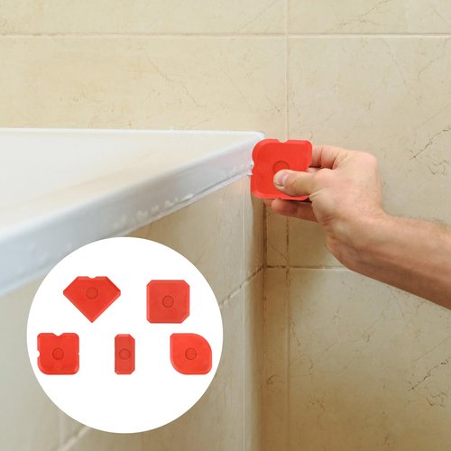 Gosknor 10pcs Plastic Caulking Tool Set, Reuse Grout Scraper Sealant Profiling Finishing Smoothing Tool Caulk Smoother Remover for Window Kitchen Bathroom Floor Sink Joint Sealing (Red)