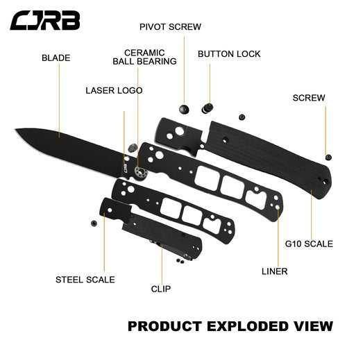 CJRB Glacier Folding Knife, 3.54'' AR-RPM9 Steel Blade EDC Knives with Wood Handle for Camping Hiking Survival(1961 Wood)
