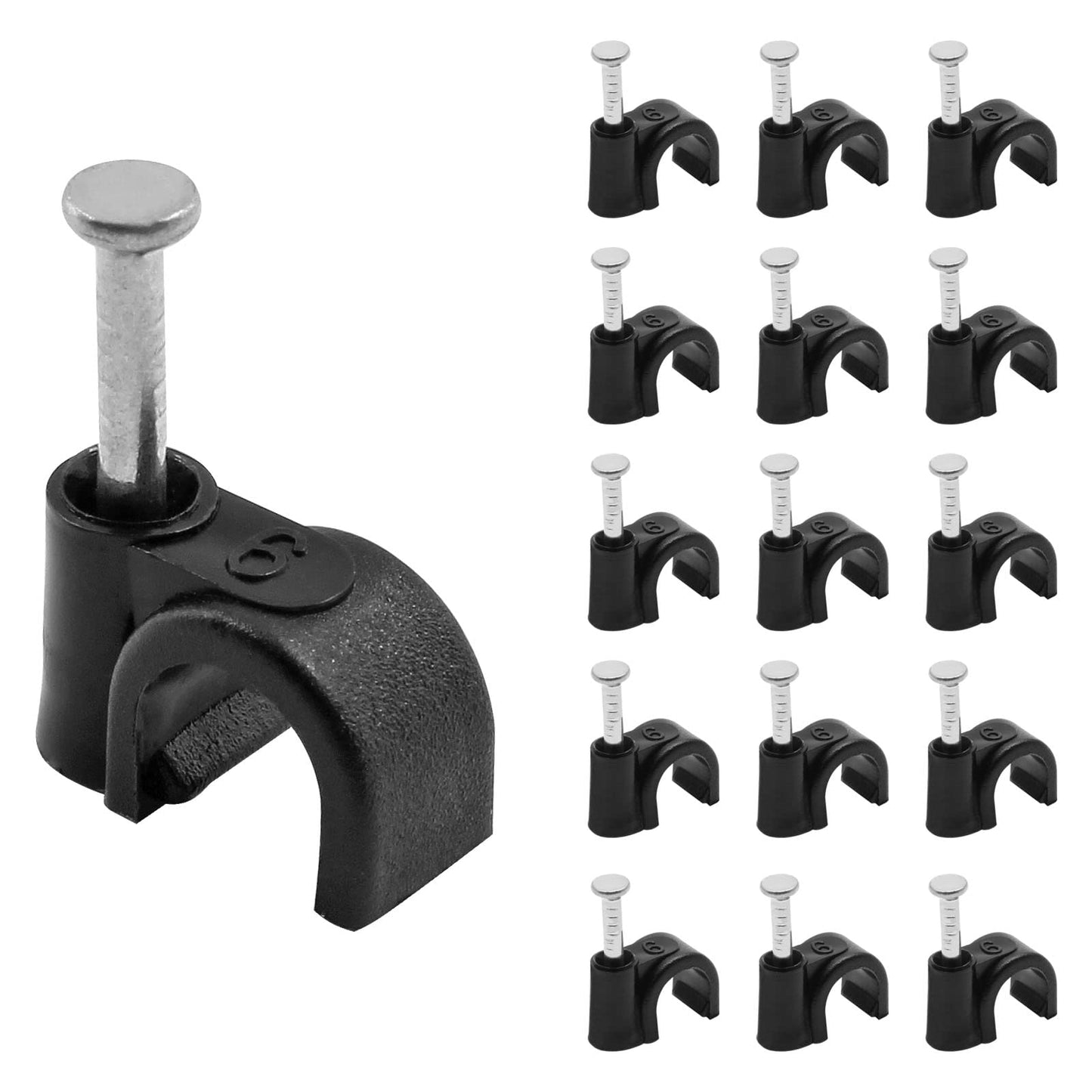PHITUODA 100pcs 1/4" / 6mm Half Clamp J-Hook with Nail, Nail in Cable Clips Ethernet Cable Nails Tacks Clips, Black