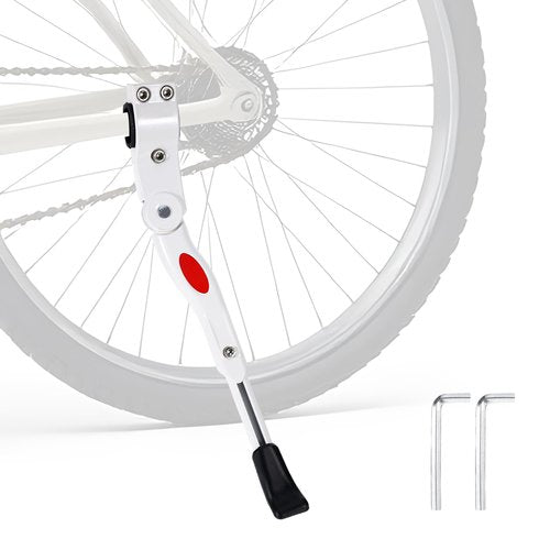 Qiuruoo Bike Kickstand, Adjustable Aluminium Alloy Bike Stand, Heavy-Duty Sturdy Stand Suitable for 22" 24" 26" 27" Adult Bicycle, Mountain & Road Models(White)