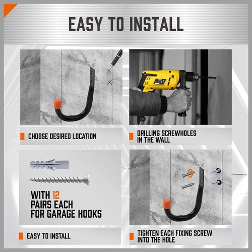 HORUSDY 6 Pack Garage Hooks, Utility Hooks, Garage Hook Heavy Duty Wall Hook (Black)