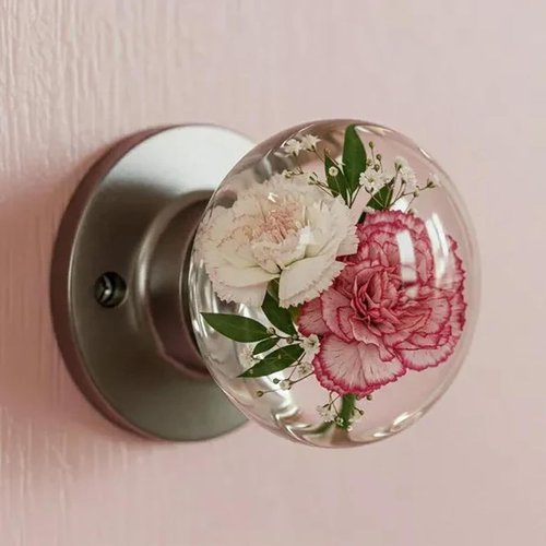 Unique Decorative Door Handle, Retro Round Resin Epoxy Flower Door Knob Retro, Floral & Animal Designs, Artistic Unique Knob for Modern/Classic Bedrooms (#6)