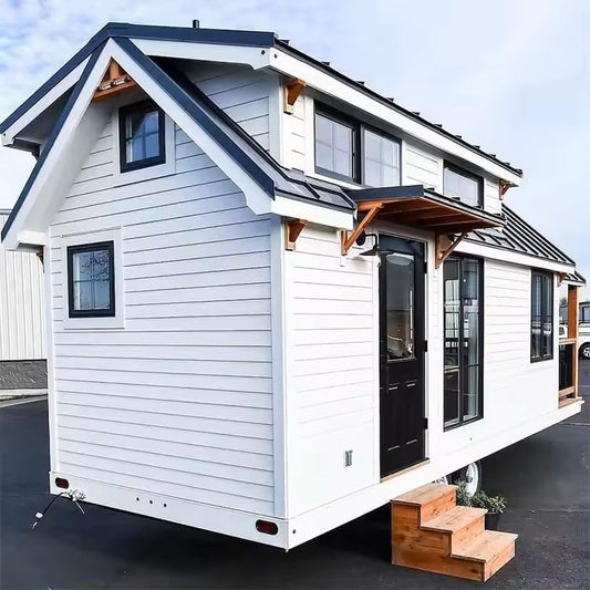 Generic New Luxury ModrenTiny House On Wheels Shipping Container Homes Movable Prefabricated Green Modular Wheels Tiny Trailer House (20 Feet Wheel House)