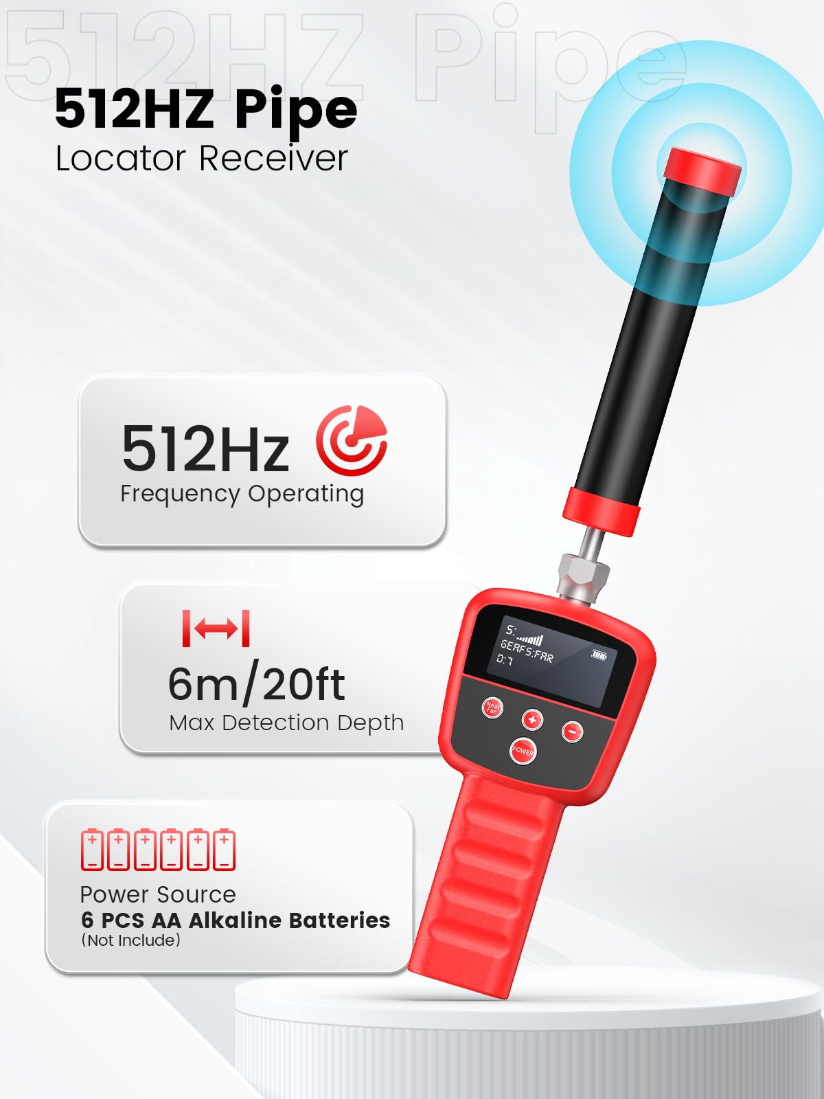 Oiiwak 512Hz Pipe Locators Receiver, Underground Pipe Sewer Inspection Drain Locator with LED Screen Portable and Durable with Headphones for Construction & Plumbing