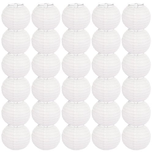 LOLYSIC 30 Pack White Paper Lanterns Decorative 12 Inch, Hanging Round Paper Lanterns Lamp for Birthday, Wedding, Christmas, Bridal, Home Decor, Party Decoration Chinese/Japanese Style