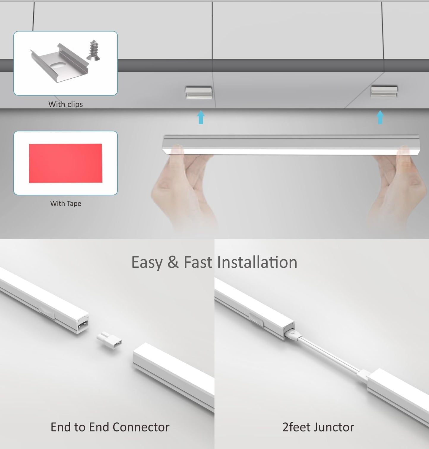 Leetdud Under Cabinet Lighting Plug in, 16 Inch 1 Pc, Linkable AC120V 3CCT 3000K/4000K/5000K Ultra Slim, LED Under Cabinet Lights for Counter Light, Kitchen, Shelf, Sink, Workshop, Desk, White