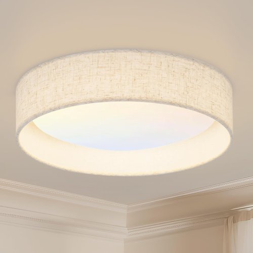 HILUXIA Modern Linen LED 13 Inch Ceiling Light Fixture with 24W 5CCT, Set of 2, Flush Mount Low Profile Room Lamp, Dimmable Minimalist Lighting for Bedroom, Kitchen, Hallway, Closet, Entryway, 2 Pack