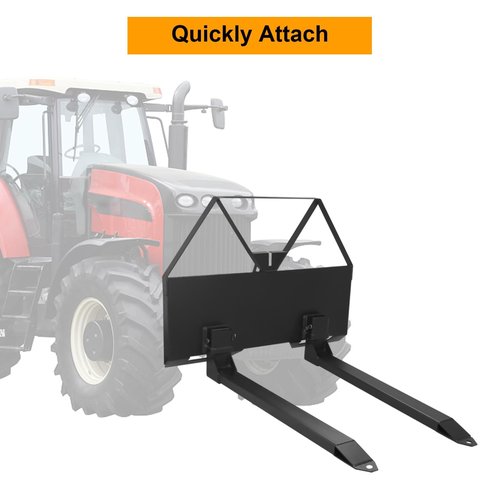 MilleLoom 46" Pin-On Pallet Forks Attachment With Quick Attach Mount, Universal Skid Steer Forks With Hitch Ball Hole for Tractors and Loaders, Black
