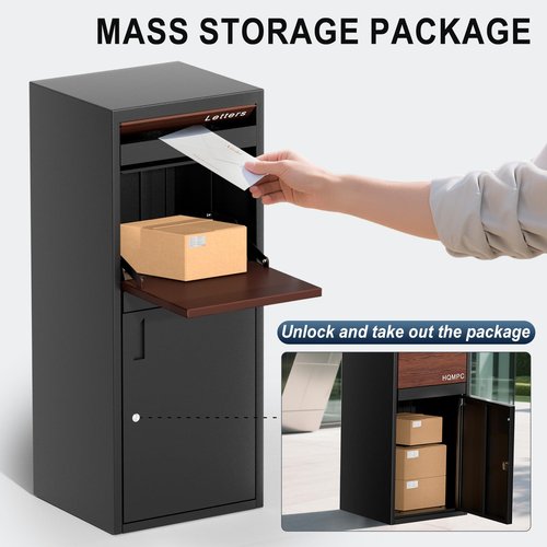HQMPC Package Drop Box for Outside,Size 16.4"x 15.2"x 40.4"Weight is 20 kgs, Steel Delivery boxes Anti-Theft Lockable Package Delivery locker for Outside, Porch, House, Assembled parcel box