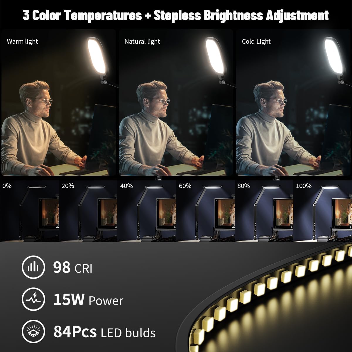 Video Conference Lighting for Zoom Meeting, Desk Lamps for Home Office, 30 Light Modes Desk Light, Ring Light for Desk with Flexible Stand & Memory Function for Zoom Lighting, Video Streaming, Drawing