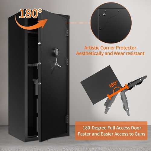 30 Gun Safe, Large Rifle Safe for Rifle and Shotgun/Rifle Pistol Rack/Storage Pocket/Removable Shelf/Silent Mode/External Battery/LED/Key,180° Open Door Panel Organizer Long GunSafe(Large Version)