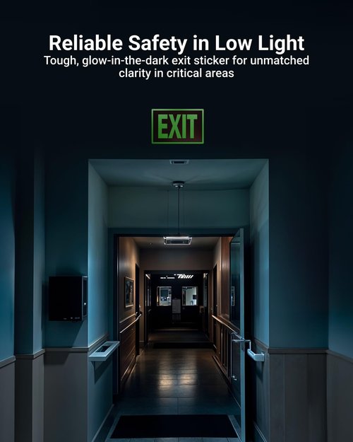 Sunco Photoluminescent Exit Signs, Glow In The Dark Emergency Sign, Non-Electrical, Adhesive Backing, Fade Resistant, Waterproof, Tear Resistant, Up to 50FT Visibility 4 Pack.