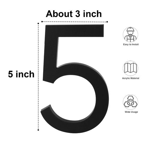 Adress Numbers - Self Adhesive 5 Inch Black Mailbox Numbers House Numbers for Apartment Door Farmhouse Mailbox Office Hotel Outside,House Numbers and Letters, Frosted Matte Black Acrylic House Number