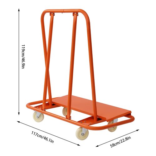 REHOUPTU Steel Drywall Cart Dolly, 780Lbs Load Capacity Panel Truck, Heavy Duty Drywall Sheet Cart with Four Swivel Casters for Handling Wall Panels, Wood Board, Orange (780lbs)