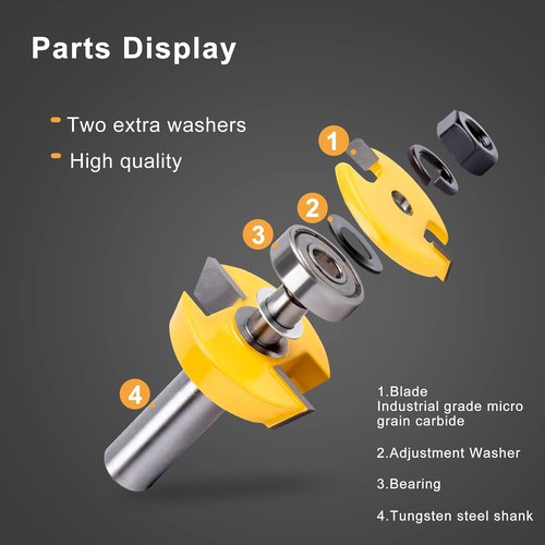 Shaker Rail and Stile Router Bits, Newdeli 1/2 Inch Shank Tongue and Groove Router Bit, Professional Carbide Milling Cutters for Woodworking for Cabinet Door