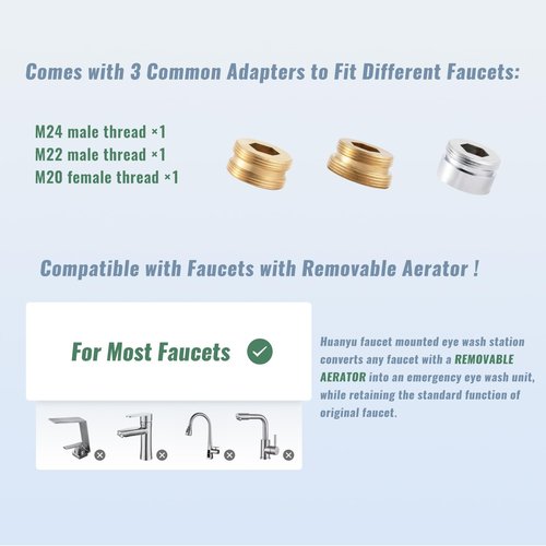 Huanyu Faucet Mounted Eyewash Station 360°Rotation Emergency Eye Wash Station Sink Attachment Adjustable Direction Eye Wash Faucet for Laundry Room Kitchen Sink with 3 Adapters (Style B)
