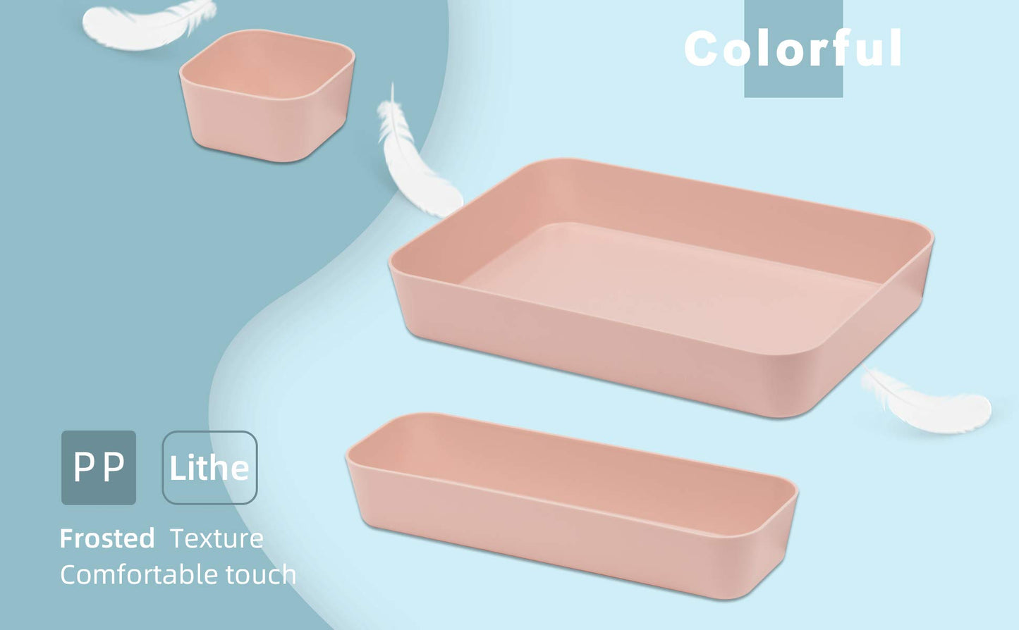 Backerysupply Set Of 12 Pink Color Plastic Desk Drawer Organizers For Makeup Bathroom Office Kitchen Vanity Drawer Storage Box Container