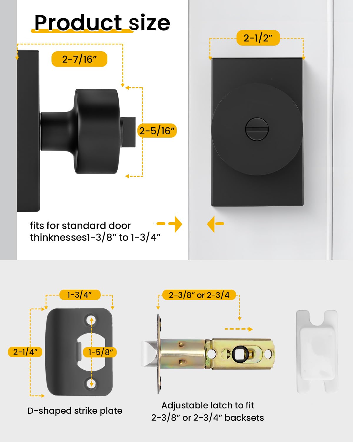 Goldenwarm Black Door Knob Interior, Zinc Alloy Matte Black Privacy Door Knobs for Bedroom Bathroom, Heavy Duty Modern Interior Door Knob (1 Pack)