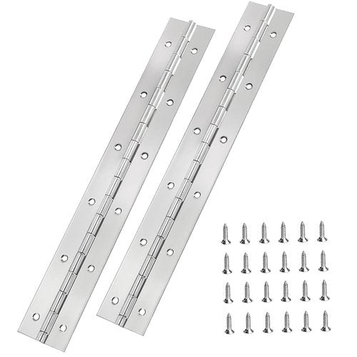 2Pack Silver Continuous & Piano Hinges 12 inch x 2Inch OpenWidth Heavy Duty Piano Hinges withHole Polished Stainless Furniture Hinges for Boats Cabinets Storage Box Door Cases with 24Screws