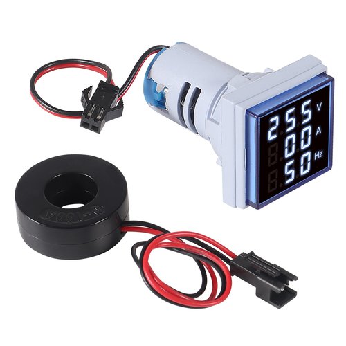 XIITIA 3pcs 3 in 1 60-500V 0-100A AC Digital Ammeter Voltmeter, 22mm Square Digital Tube Screen with Transformer, LED Display Voltage Detector Current Tester Gauge(Blue)