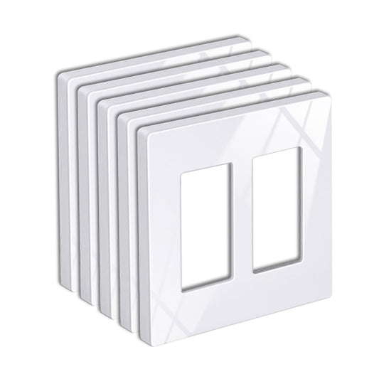BESTTEN 5 Pack Screwless Decorator Wall Plate, 2 Gang Decorative Outlet Cover, USWP6 Gloss Snow White, H4.69” x W4.73”, Faceplate Cover for Receptacle Outlet & Switch, UL Listed