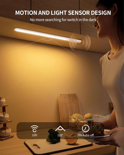 2 - Pack 44 - LED Motion Sensor Cabinet Lights: USB - Rechargeable, Ultra - Thin Wireless Under - Counter Lighting for Kitchen, Wardrobe, Closet & Cupboard, Ideal Night Lights