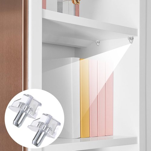 20 PCS 5mm Shelf Pegs, Shelf Support Pegs Clear Plastic Cabinet Shelves Peg Support Holders Pins Replacement Peg Steel Pins for Cabinets Bookcase Shelves Cupboard