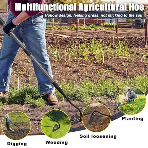 Hoe Garden Tool, 70 Inch Long Handle Hollow Hoe, Adjustable Manual Weeder Heavy Duty Garden Hoe for Weeding, Digging, Hoeing, Cutting and Loosing Soil