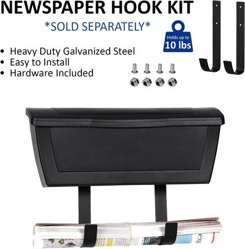 Small Plastic Mailbox for Outside Porch, Easy to Install Wall Mount, Lightweight, Heavy Duty, Rustproof, Maintenance-Free Horizontal Mail Box for House - 15.5” x 4” x 6.25” (Rich Black)